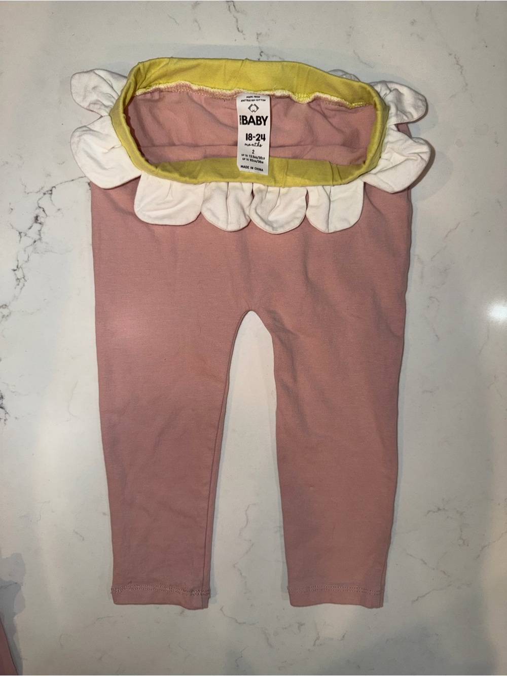 Cotton On Pink Ruffle Waist Leggings with White Trim